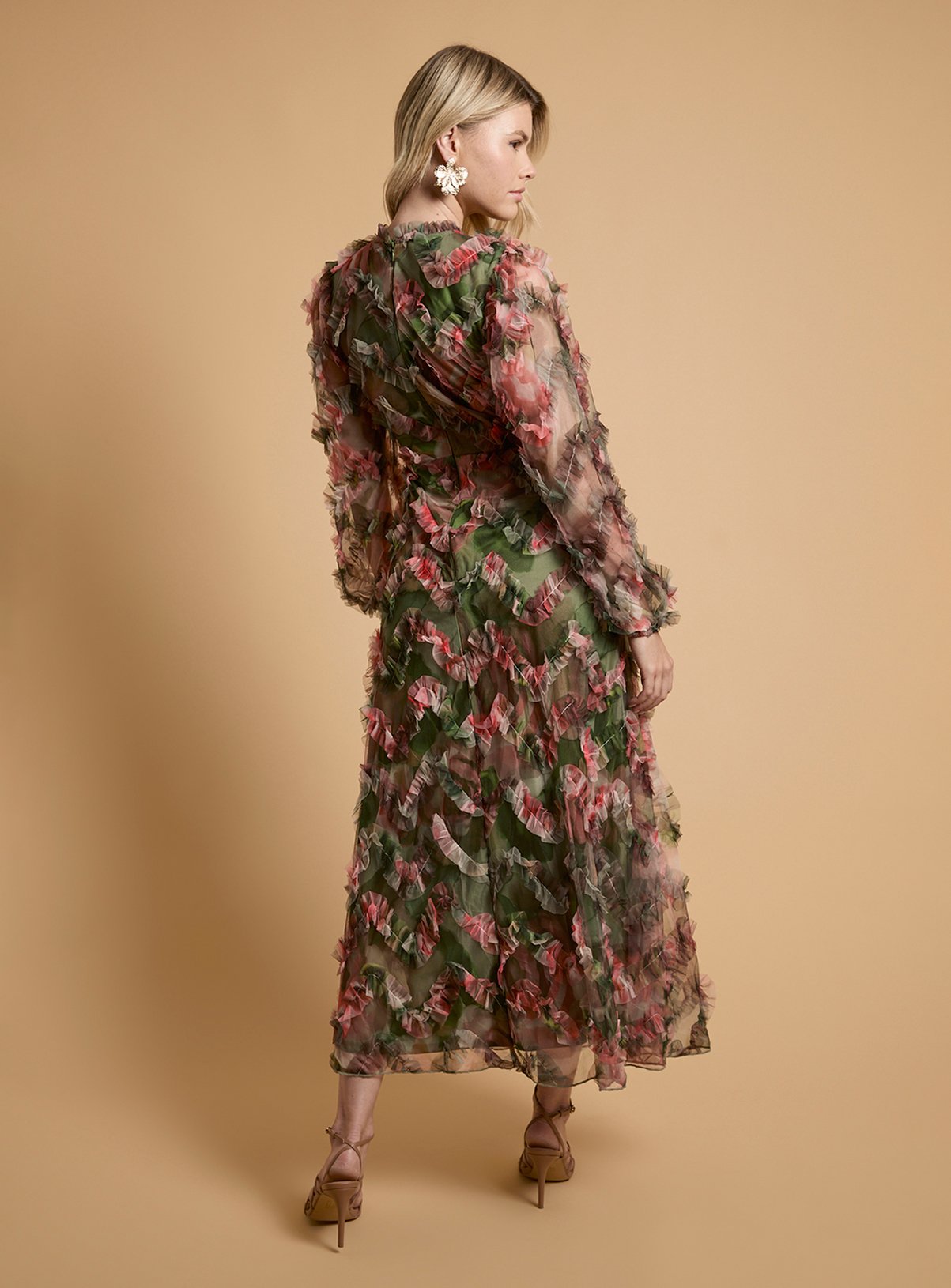 OASIS Long Sleeve Printed Mesh Midaxi Dress 6 - Image 3 thumbnail
